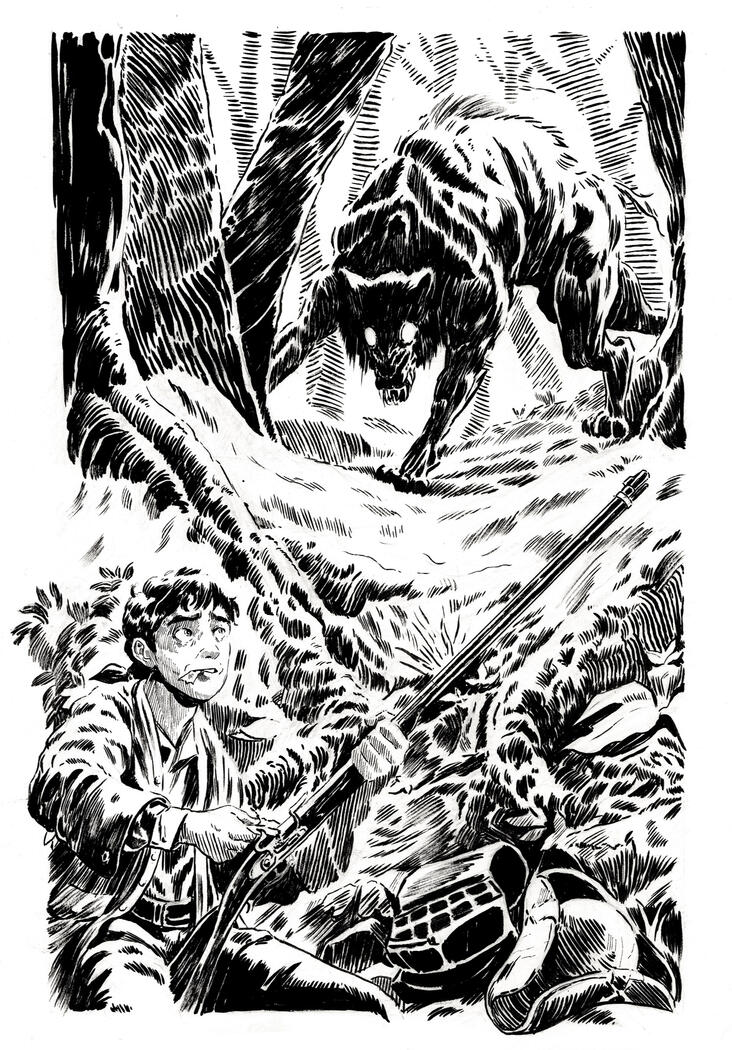 Encounter with a Hellhound. Ink on Watercolor Paper. Encounter with a Hellhound. Ink on Watercolor Paper.